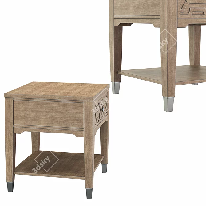 Birch Bedside Table in Gray-Beige 3D model image 3