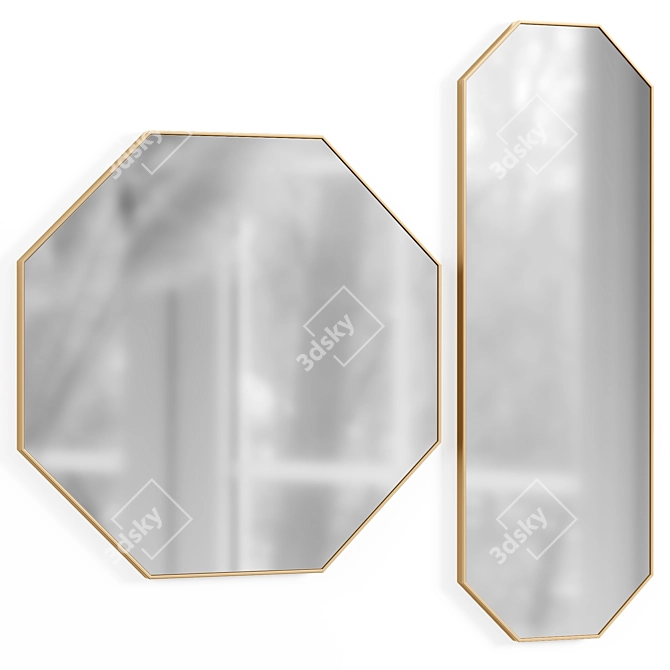 Octagonal Brushed Brass Wall Mirror 3D model image 1