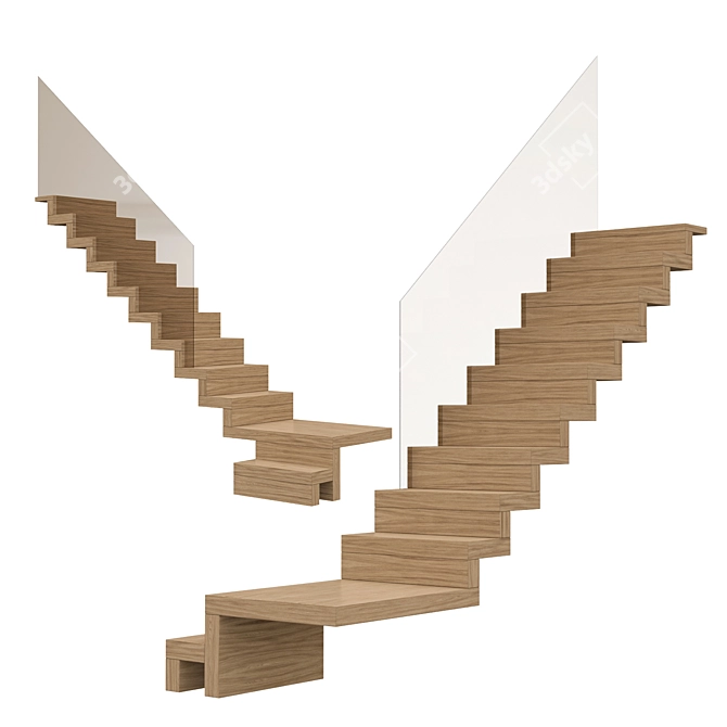 Sleek Wood Staircase Design 3D model image 1