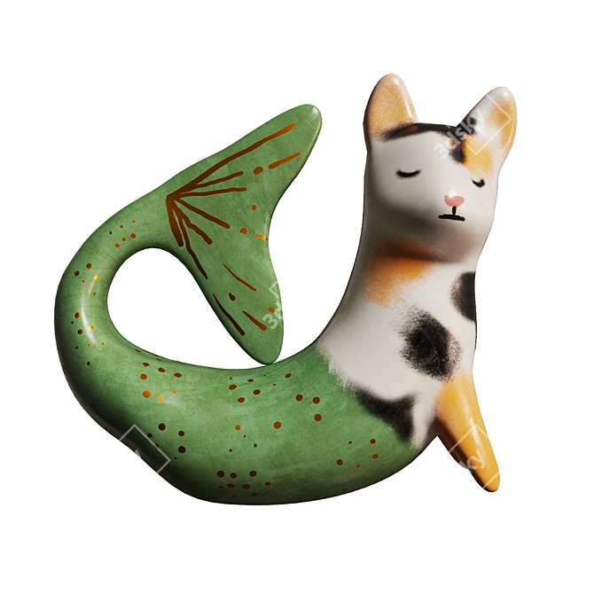 Mermaid Cat Porcelain Figurine - 3D Max Model 3D model image 1