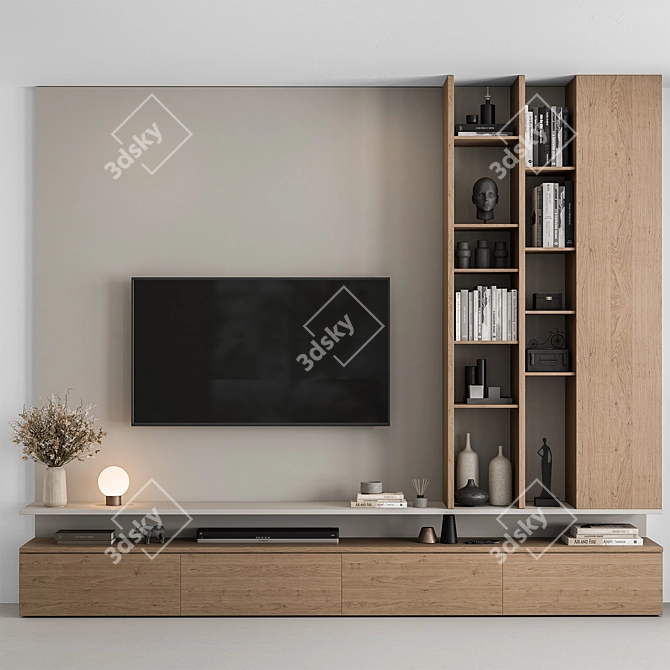 Modern White Wood TV Wall 3D model image 1