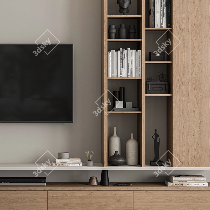 Modern White Wood TV Wall 3D model image 2