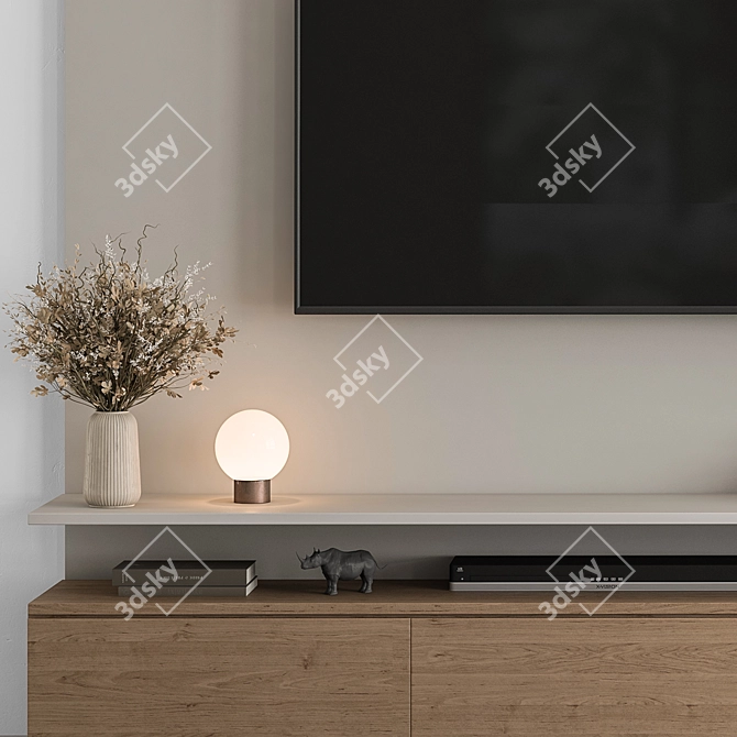 Modern White Wood TV Wall 3D model image 3