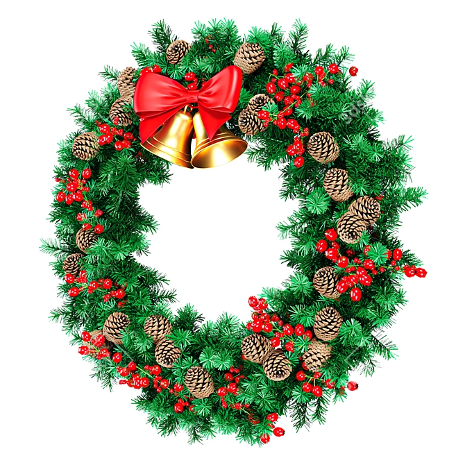 Festive Christmas Wreath 3D Model 3D model image 2