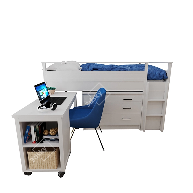 White Sleep & Study Furniture 3D model image 4