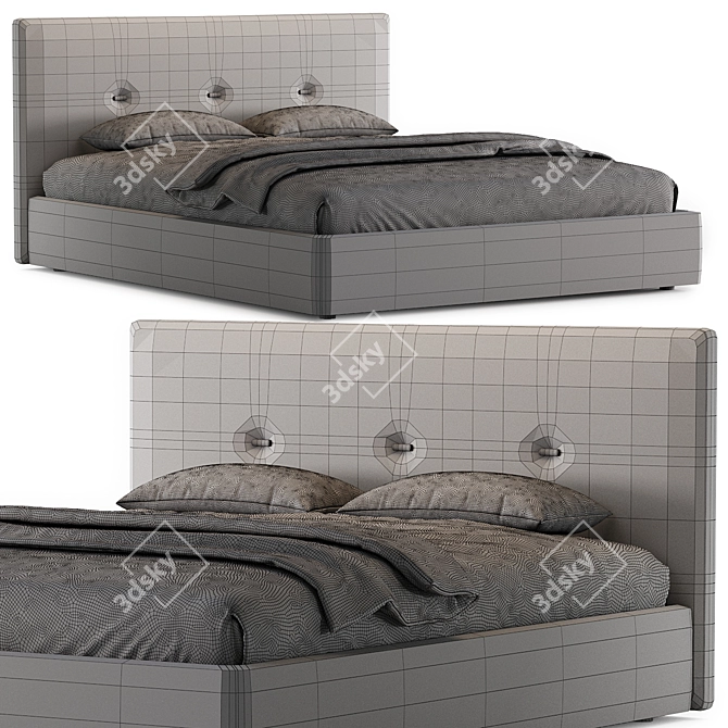  Sleek Modern Upholstered Bed 3D model image 2