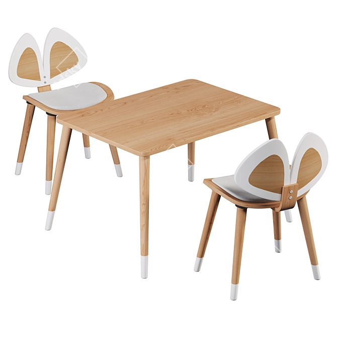 Montessori Wooden Table & Chairs 3D model image 2