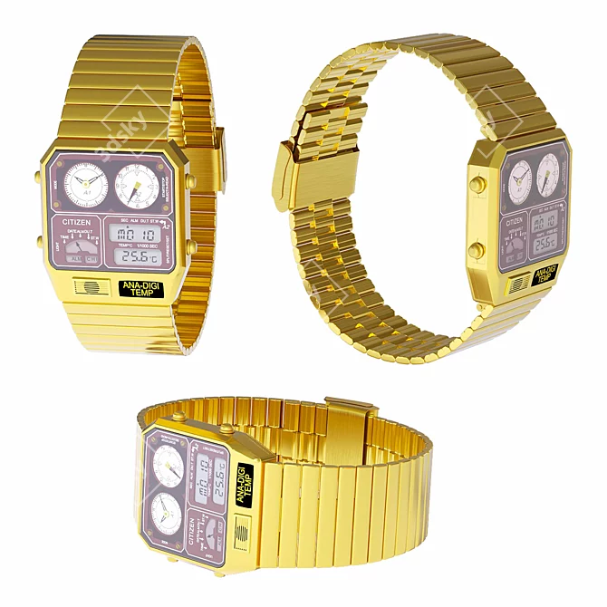 Vintage Retro Ana-Digi Citizen Watch 3D model image 2