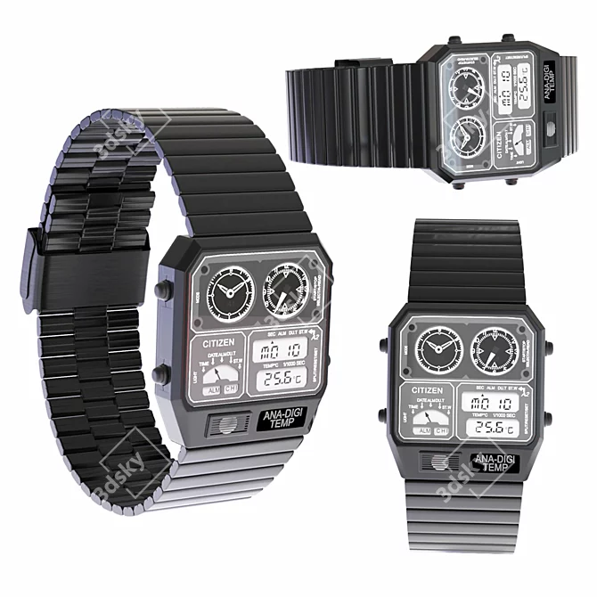 Vintage Retro Ana-Digi Citizen Watch 3D model image 3