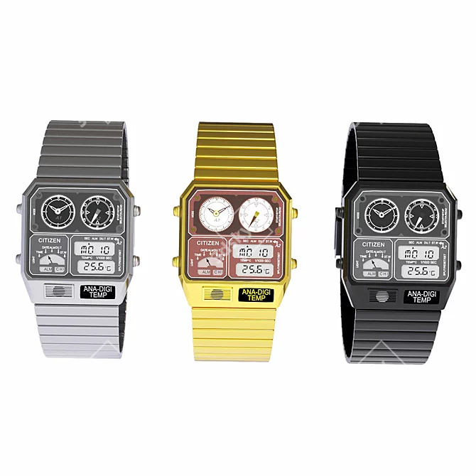 Vintage Retro Ana-Digi Citizen Watch 3D model image 5