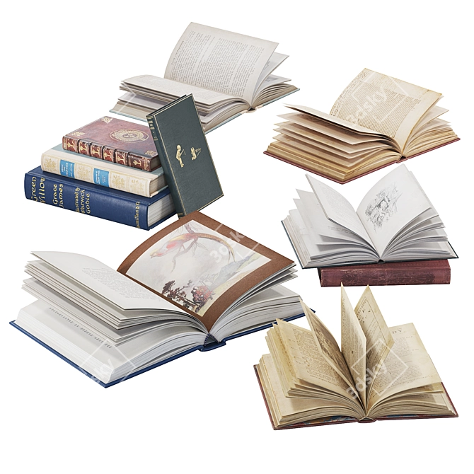 Vintage Book Collection Set 5 3D model image 1