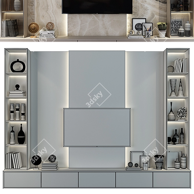 Sleek TV Wall Decor Stand 3D model image 2