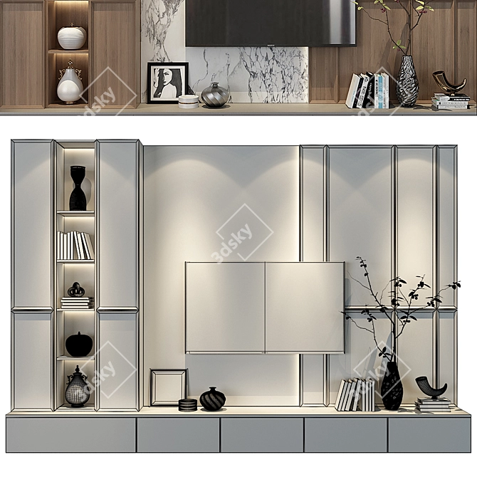 Sleek TV Wall Decor Shelf 3D model image 2