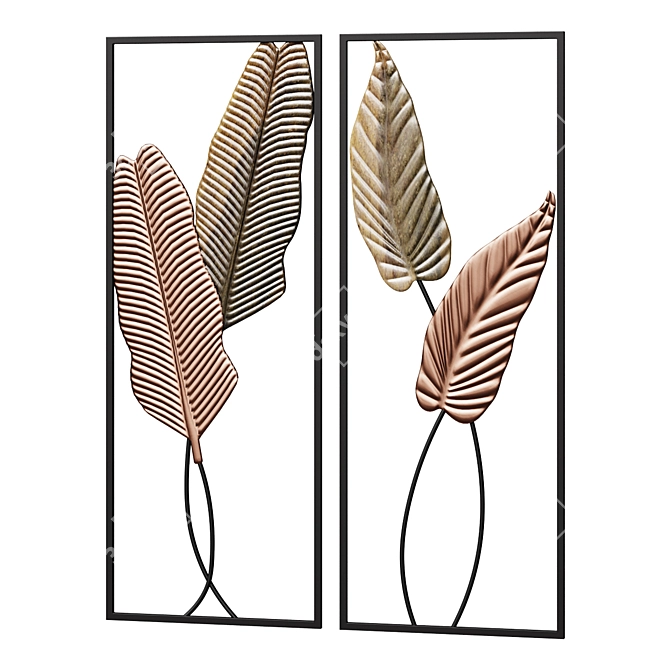 Metal Leaves Branch Wall Art 3D model image 1