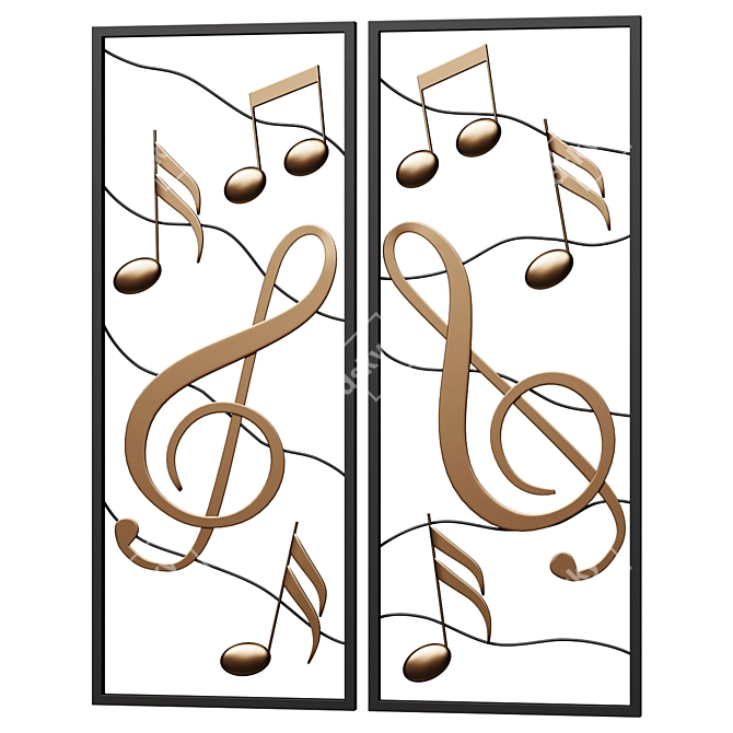 Musical Dual Golden & Black Frames 3D model image 1