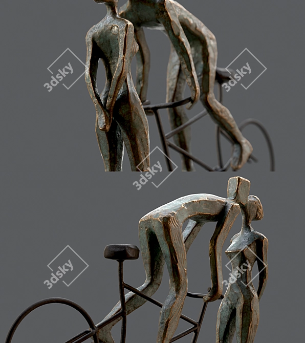 Romantic Cyclist Handmade Statue Art 3D model image 2