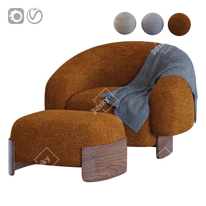  Betty Fabric Armchair and Footstool 3D model image 1