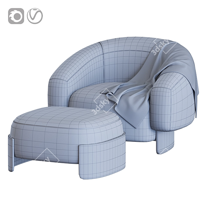  Betty Fabric Armchair and Footstool 3D model image 4