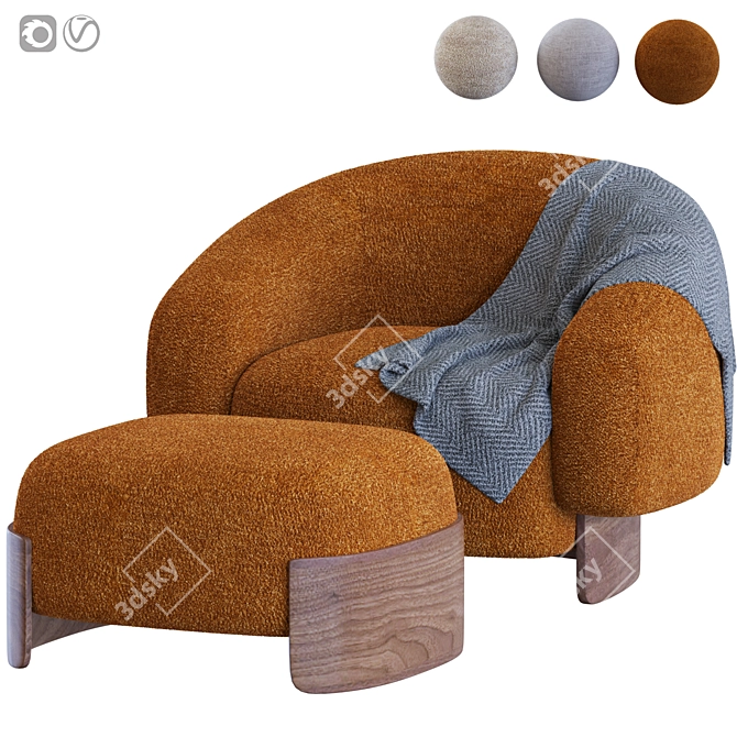  Betty Fabric Armchair and Footstool 3D model image 5