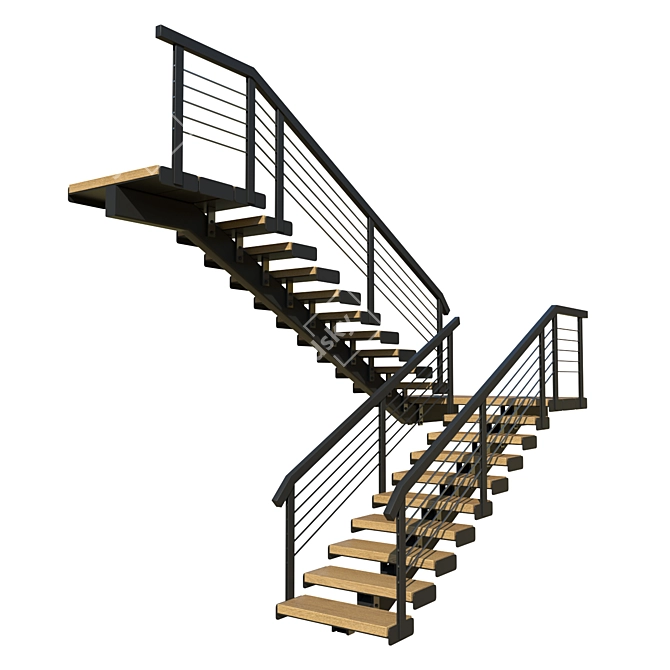 Wooden Loft Style Staircase 3D model image 1