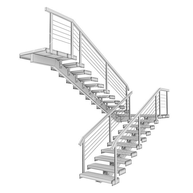 Wooden Loft Style Staircase 3D model image 2