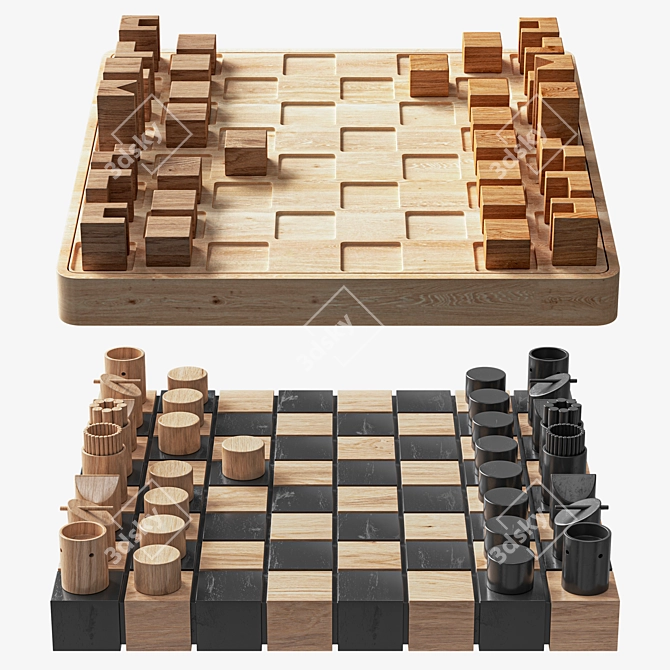 Wooden Chess Boards Set 3D model image 1