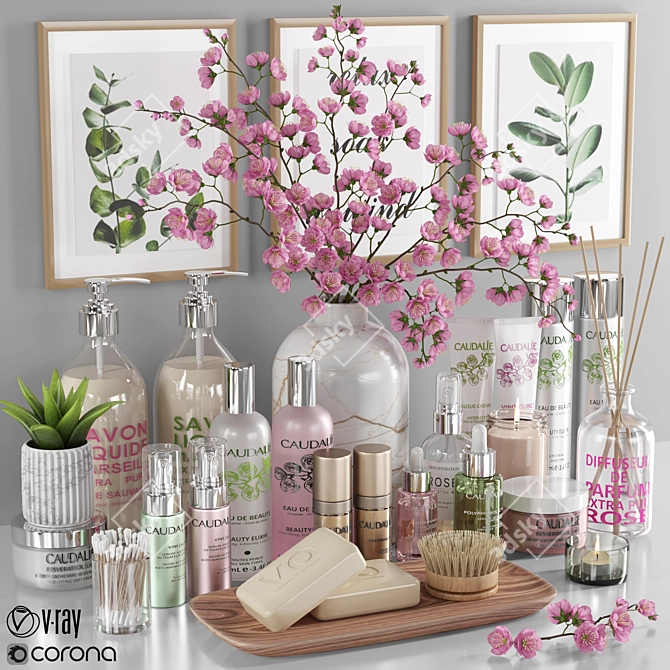 Bathroom Accessories Set with Flowers 3D model image 1