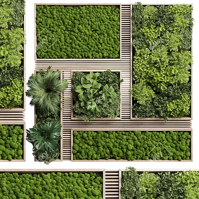 Wooden Frame Moss Vertical Wall Garden 3D model image 2