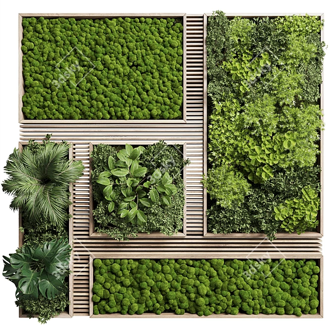 Wooden Frame Moss Vertical Wall Garden 3D model image 3