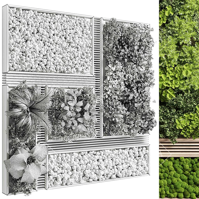 Wooden Frame Moss Vertical Wall Garden 3D model image 4