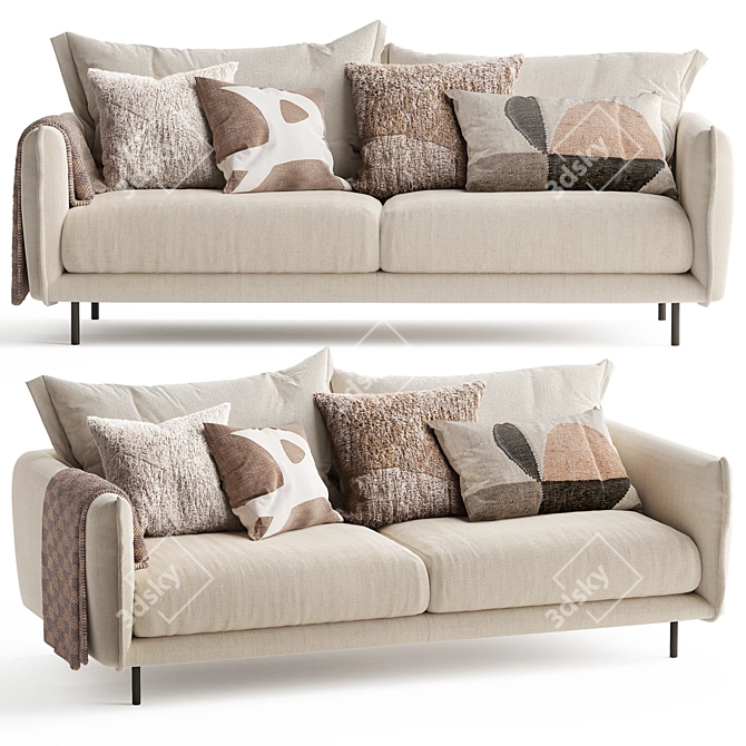 Stylish Ribbon 3-Seater Couch 3D model image 1