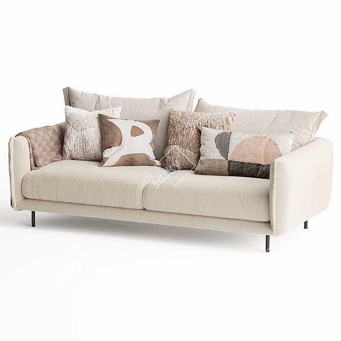 Stylish Ribbon 3-Seater Couch 3D model image 2