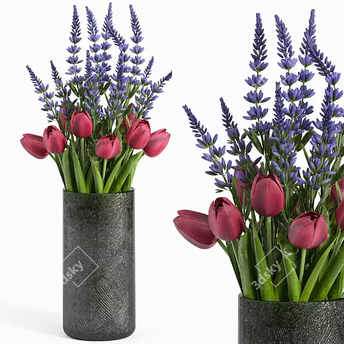 Vibrant Tulip Flower Bouquet Set 3D model image 1