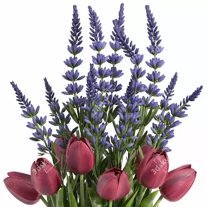 Vibrant Tulip Flower Bouquet Set 3D model image 2