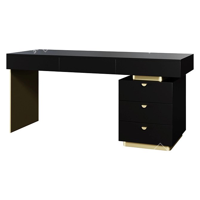 Gold Leg Black Office Desk 3D model image 1