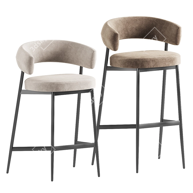 Nena Velvet Upholstered Bar Stool 3D model image 1