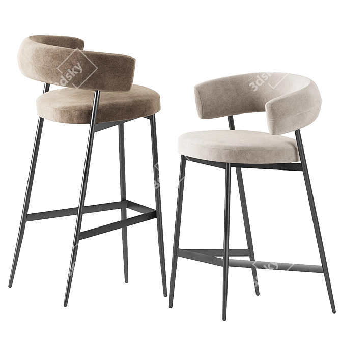 Nena Velvet Upholstered Bar Stool 3D model image 2