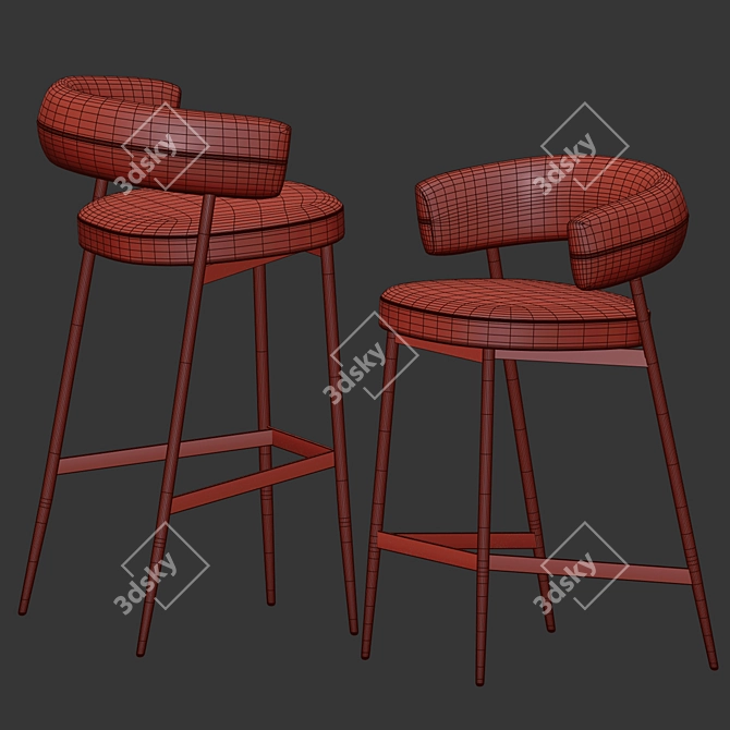 Nena Velvet Upholstered Bar Stool 3D model image 3