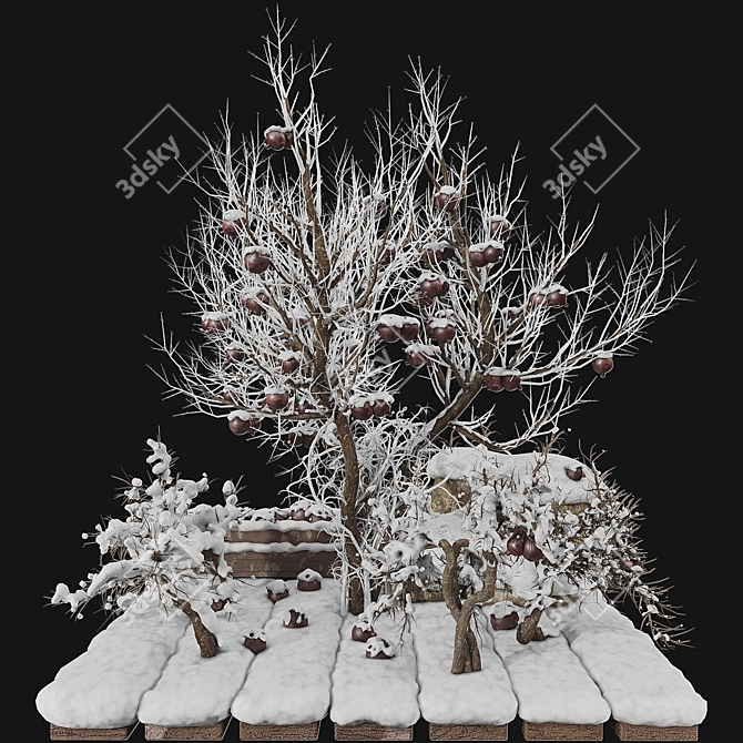 Winter Pomegranate Tree Set 3D model image 5