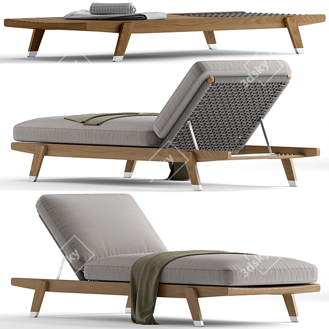 Elegant Iroko Sun Lounger 3D model image 1