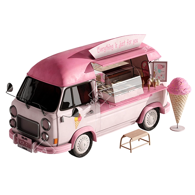 Pink Ice Cream Van Model 3D model image 1