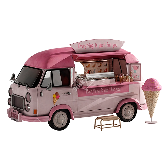 Pink Ice Cream Van Model 3D model image 2