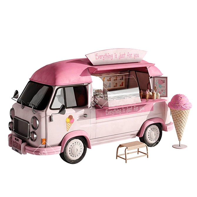 Pink Ice Cream Van Model 3D model image 3