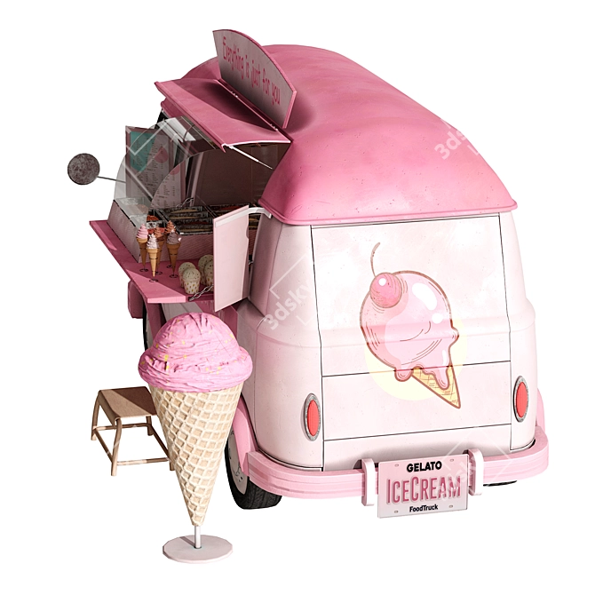 Pink Ice Cream Van Model 3D model image 4