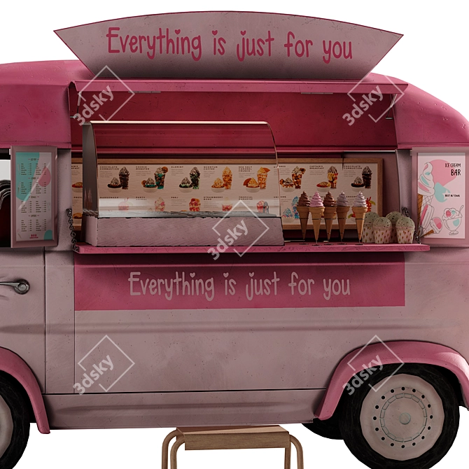 Pink Ice Cream Van Model 3D model image 5