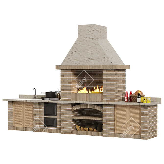 Outdoor Brick Barbecue Grill Set 3D model image 2