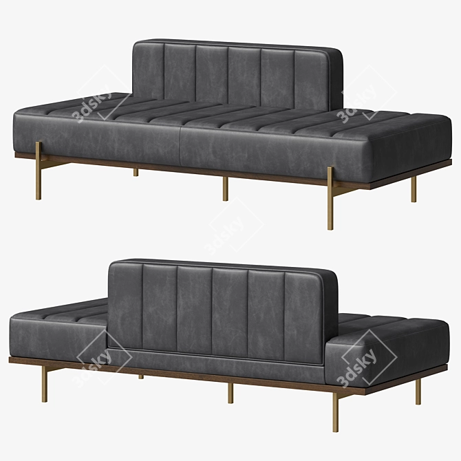 Metro Black Leather Daybed - Compact 3D model image 1