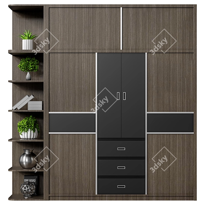 Modern Wooden Bedroom Wardrobe Design 3D model image 1