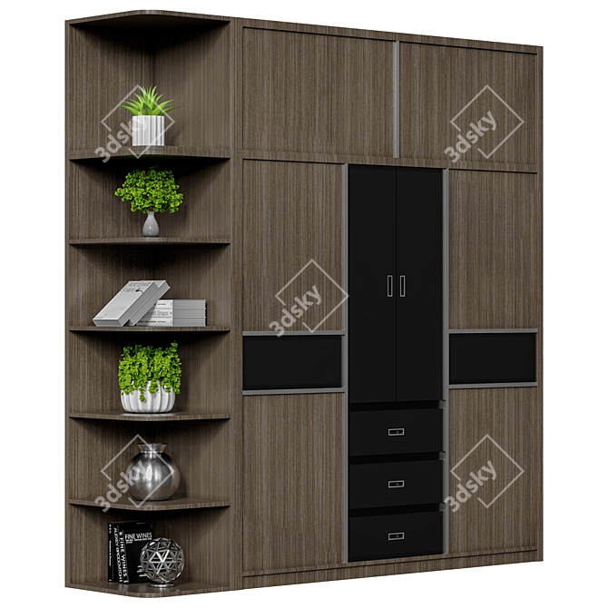 Modern Wooden Bedroom Wardrobe Design 3D model image 2