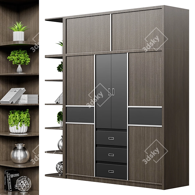 Modern Wooden Bedroom Wardrobe Design 3D model image 3